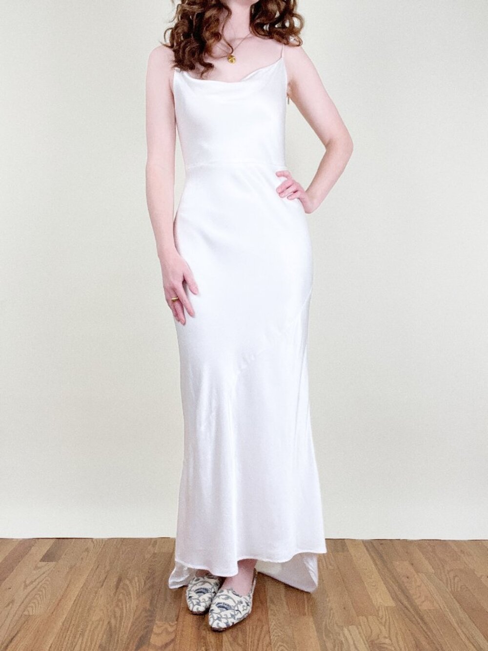 Vintage Slip Wedding Dress Gown Low Back Sleeveless Thin Straps Bias Cut 1990's